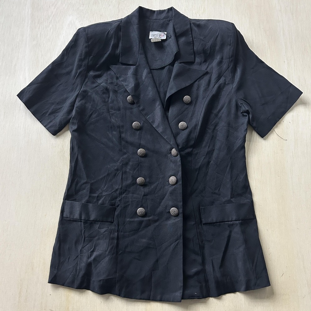 Vintage Dress Savvy Blazer Jacket Womens 10 Black Double Breasted Crepe Made USA